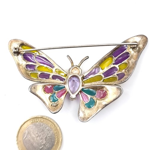 53 - A most attractive multi-stone vintage butterfly Sterling Silver brooch with marcasite surround and p... 