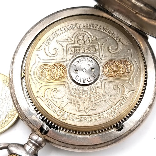 57 - A very pretty silver case French pocket watch by Maker - Hebdomas patent with 8 day movement marked ... 