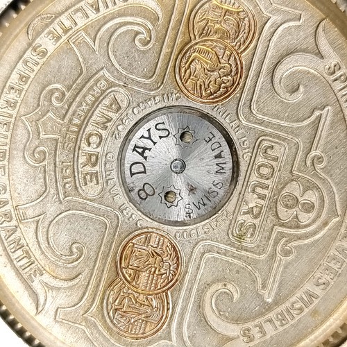 57 - A very pretty silver case French pocket watch by Maker - Hebdomas patent with 8 day movement marked ... 