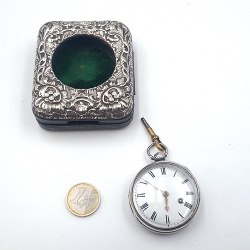 50 - Star lot : A stunning example of a silver Antique pocket watch with white enamel dial with roman num... 