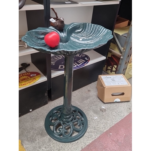 407 - Star Lot : A fabulous AS new Green heavy cast iron bird bath with decorative bird figure and ornate ... 