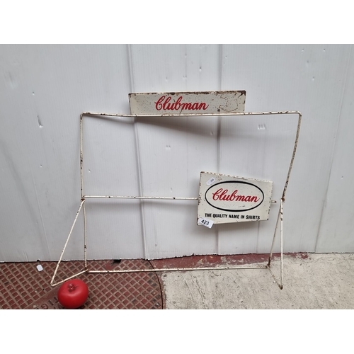 423 - Vintage Clubman wire display rack, featuring two metal plates with 