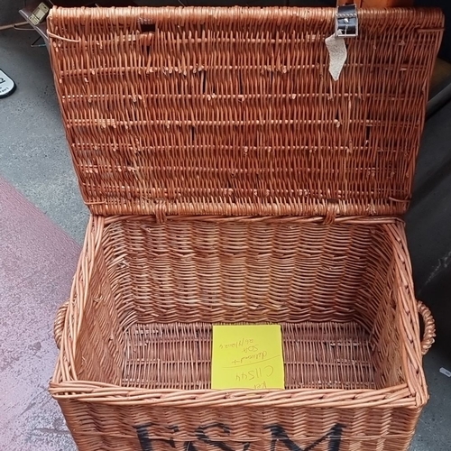 438 - Large wicker Fortnum & Mason hamper with lid, featuring 