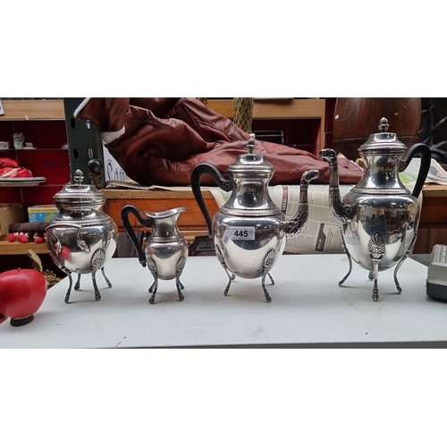 445 - A gorgeous four-piece Victorian antique EPNS silver-plated tea and coffee set featuring ornate handl... 