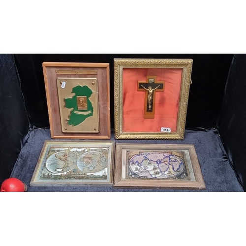 451 - Mixed lot featuring framed memorabilia, including:
- Plaque with 