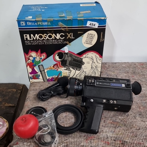 454 - Bell & Howell Filmosonic XL Super 8 Sound Camera features built-in sound recording, low light 6.5x z... 