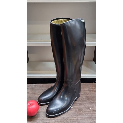 456 - Aigle knee-high black boots, size 38, made in France. Feature durable rubber outsoles.