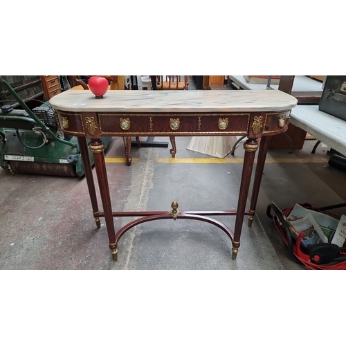 462 - Star Lot : French Louis XVI-style console table with marble top, gilt bronze mounts, and hand-painte... 