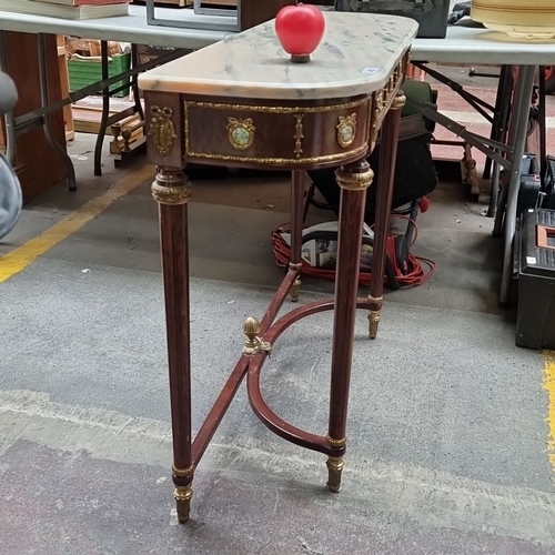 462 - Star Lot : French Louis XVI-style console table with marble top, gilt bronze mounts, and hand-painte... 