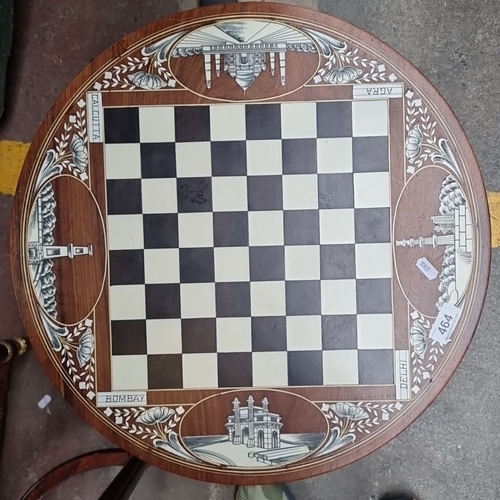 464 - Star Lot : A beautiful Wooden inlaid chess table featuring inlay work depicting Indian landmarks suc... 