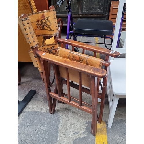 467 - A very interesting chair with detailed leather upholstery featuring intricate Celtic patterns and me... 