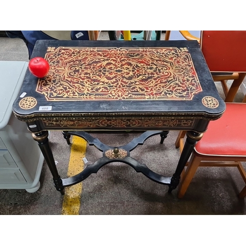 488 - Super Star Lot : A fabulous French Boule fold over writing table with ebonised  inlaid marquetry dec... 