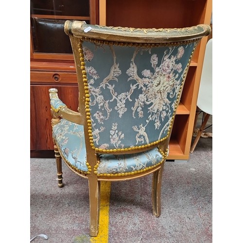 484 - Star Lot : An amazing Pair of French carved and gilded Parlour chairs with intricate floral upholste... 