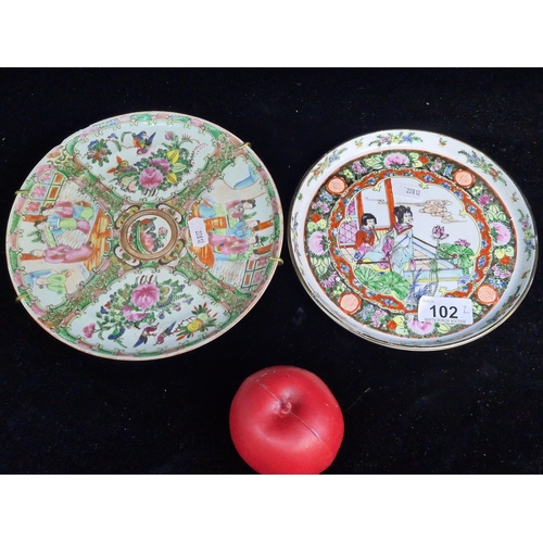 102 - Two beautiful Chinese plates including a 19th century Famille Rose medallion example. Slight chip to... 