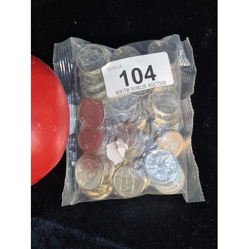 104 - An unopened bag of Irish, Eire 2000 harp and bull 5 pence coins.