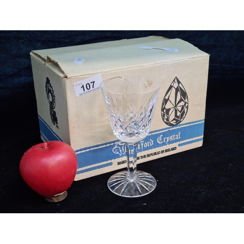 107 - Six Waterford Crystal goblet glasses in the Lismore pattern. All in good condition with acid marks t... 