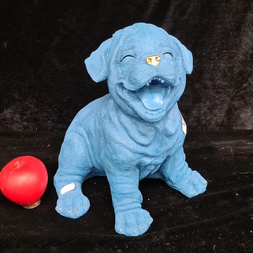 187 - A colourful blue figure of a playful puppy. Brand new from a top Uk Interior designer company.