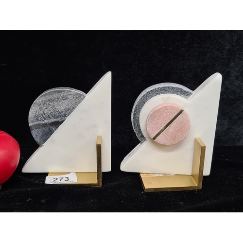 273 - A pair of contemporary modern marble bookends in the art deco style.. New from a top UK interior des... 