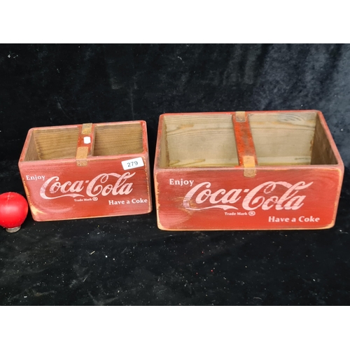 279 - A pair of rustic vintage style wooden crates advertising Coca Cola.