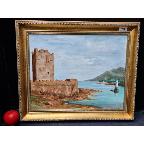 283 - Star Lot: A sweet A M Reynolds' oil on board painting. Features the Narrow Water Castle. Rendered in... 