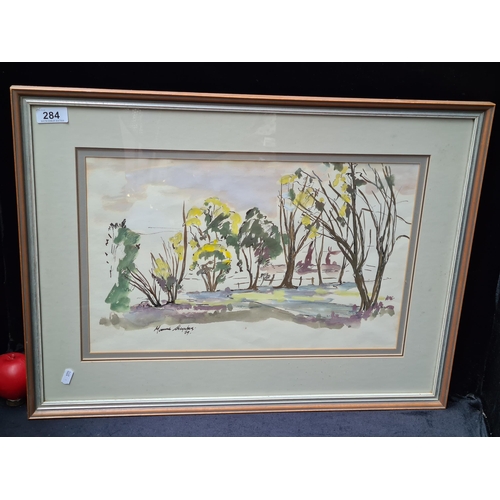 284 - Star Lot : A large sweet original water colour and gouache on paper painting. Features rhythmic brus... 