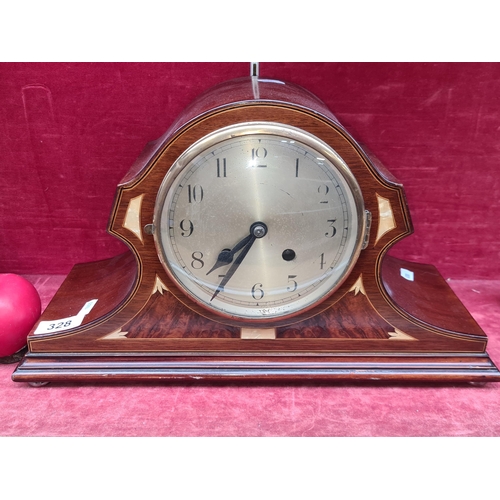 328 - A circa 1930s Napoleon Mantel Clock with Mother of pearl inlay. Nice example.