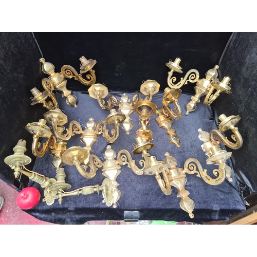 331 - Twelve brass wall scones for electric bulbs. Includes two branch and single branch.