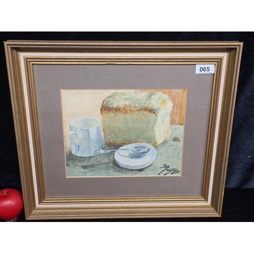 65 - An admirable original watercolour on paper painting. Features a still life study featuring a breakfa... 