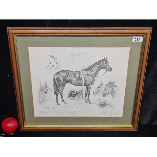 67 - A quality print of a study featuring an Hippology. Housed in a wooden gilt frames behind glass.