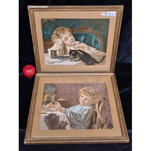 74 - Two chromolithograph prints after Sophie Gengembre Anderson oil paintings. Features a young sweet ch... 