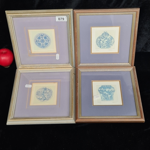 79 - Four stunning blue and white Chinese etchings, all limited editions. Includes two from celebrated Ho... 