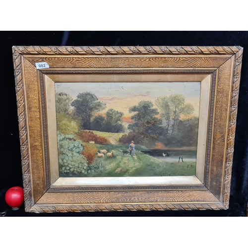 82 - Star Lot: A beautiful 19th century antique oil on canvas painting. Features a rural landscape scene ... 