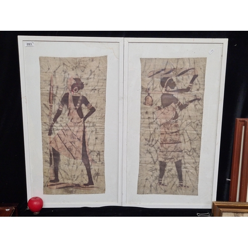 93 - Two very attractive African batik on cotton paintings. Both feature figures in traditional dress. Ho... 