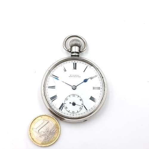 25 - A fabulous antique H. Samuel Manchester 7 jewel case pocket watch in sterling silver, stamped Dennis... 