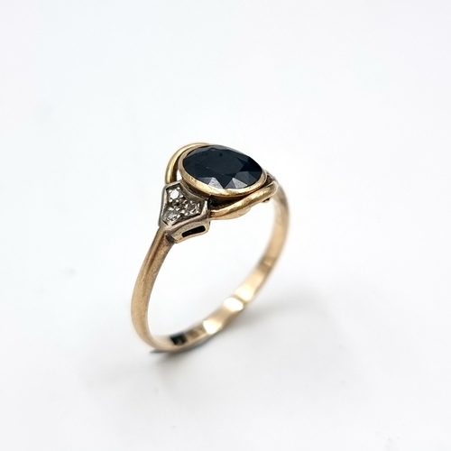 5 - Star Lot : A lovely antique oval facet black onyx ring with diamond shoulders set in 14 carat gold. ... 