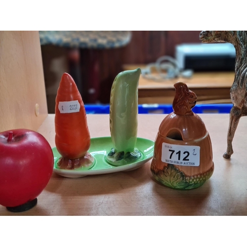 712 - Two vintage pieces of Carlton Ware including a splendid vegetable themed salt and pepper shaker as w... 