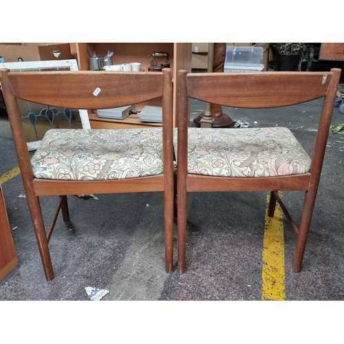 650 - Pair of Mid-Century Modern wooden chairs by Mcintosh chair number No 9913  with floral upholstered s... 