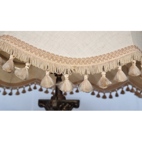 690 - Standing lamp with pleated fabric shade and fringe trim, fluted column, and square pedestal base fro... 