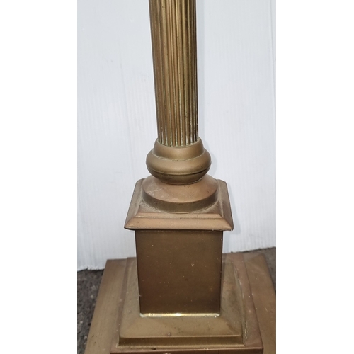 690 - Standing lamp with pleated fabric shade and fringe trim, fluted column, and square pedestal base fro... 