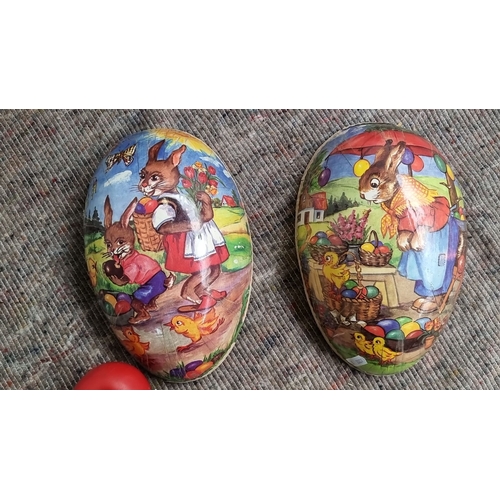 698 - Pair of vintage Easter eggs, paper mache, hand-painted with scenes. Made in German Democratic Republ... 