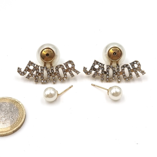 515 - Star Lot : A pair original designer iconic 'J'Adior' gold toned designer Christian Dior pearl & gem ... 