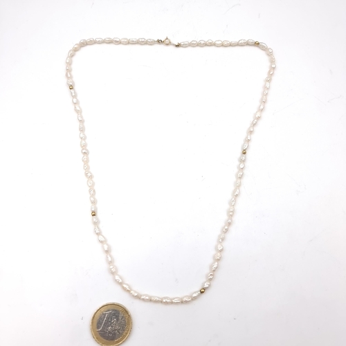 520 - Star lot : A very pretty seed pearl necklace set in 14 carat gold (Stamped 14K to clasp). Length - 5... 