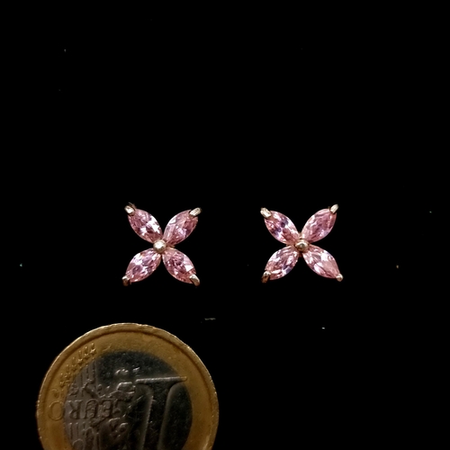 547 - A pair of pink tourmaline gemstone stud earrings set in sterling silver with backs.