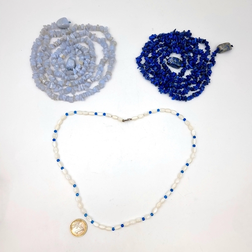 575 - A lapis lazuli accessory  ( total length 125cm ) ,blue lace agate accessory   ( total length 125cm )... 