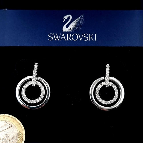 593 - A super pair of brand new Swarovski crystal circle shaped stud drop earrings. Comes in original Swar... 