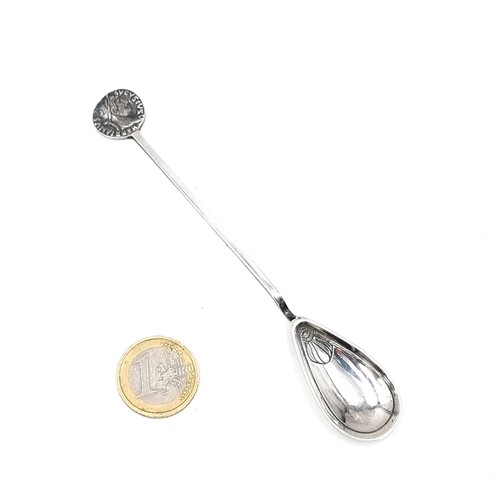 636 - A rare vintage sterling silver spoon with an original roman coin to top of handle. Hallmarks for Bir... 