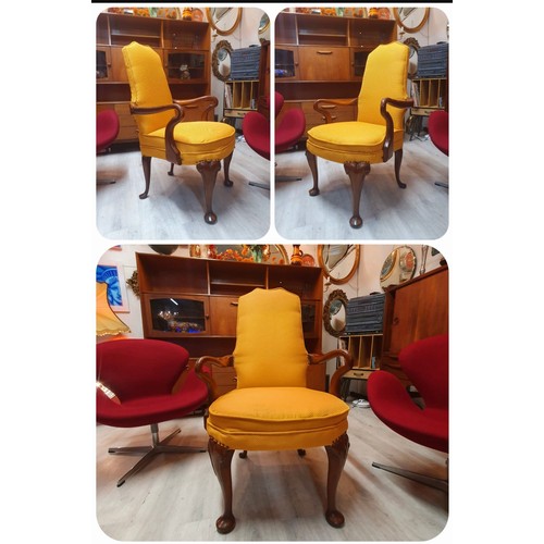 490 - Star Lot : A Stunning Goose neck chair with yellow upholstery its a lovely shape with curved legs an... 