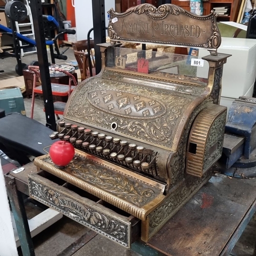 801 - Super Star lot : An original very heavy Antoine brass National cash register with ornate design and ...