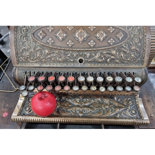 801 - Super Star lot : An original very heavy Antoine brass National cash register with ornate design and ... 