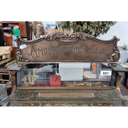 801 - Super Star lot : An original very heavy Antoine brass National cash register with ornate design and ... 